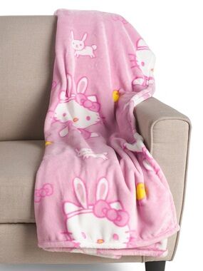 Hello Kitty Pink Easter Bunny Spring Throw Blanket 60x70 NWT Sanrio